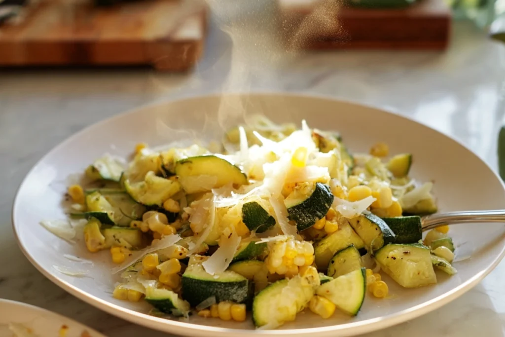 Parmesan zucchini and corn served warm and ready to eat