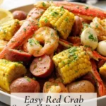 Red crab seafood boil made at home with garlic butter sauce