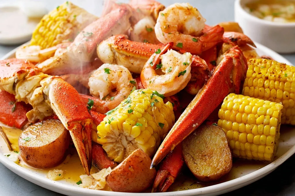 Red Crab Seafood Boil That Brings Everyone to the Table 10 Red crab seafood boil served hot with garlic butter sauce ready to eat