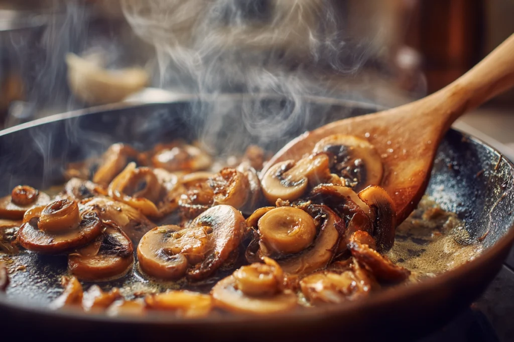 seafood mushroom Cooking in Progress – Sautéing Mushrooms