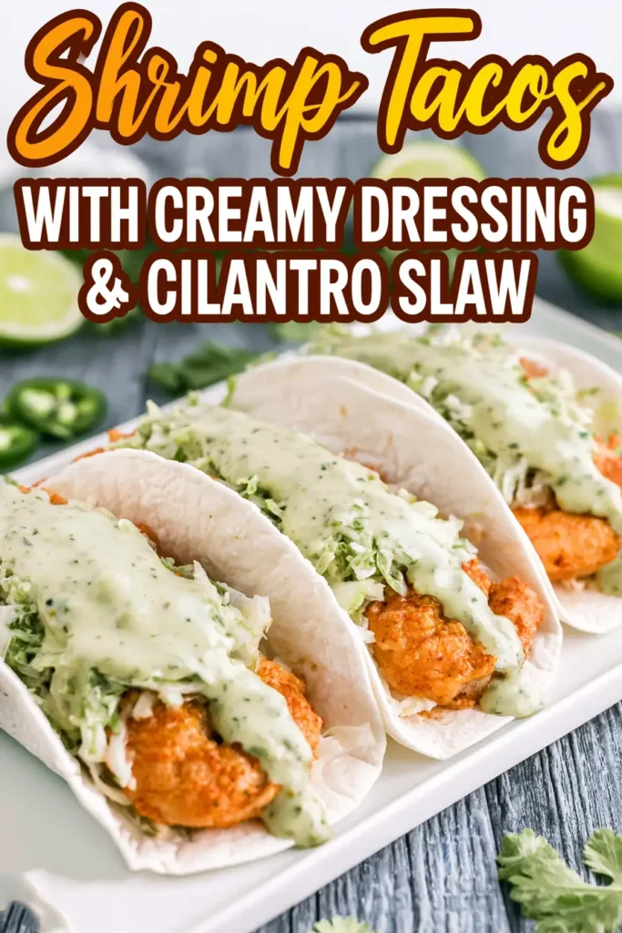Shrimp Taco Recipe with Creamy Cilantro Lime Slaw 2 Shrimp taco recipe with creamy cilantro lime dressing and crisp slaw