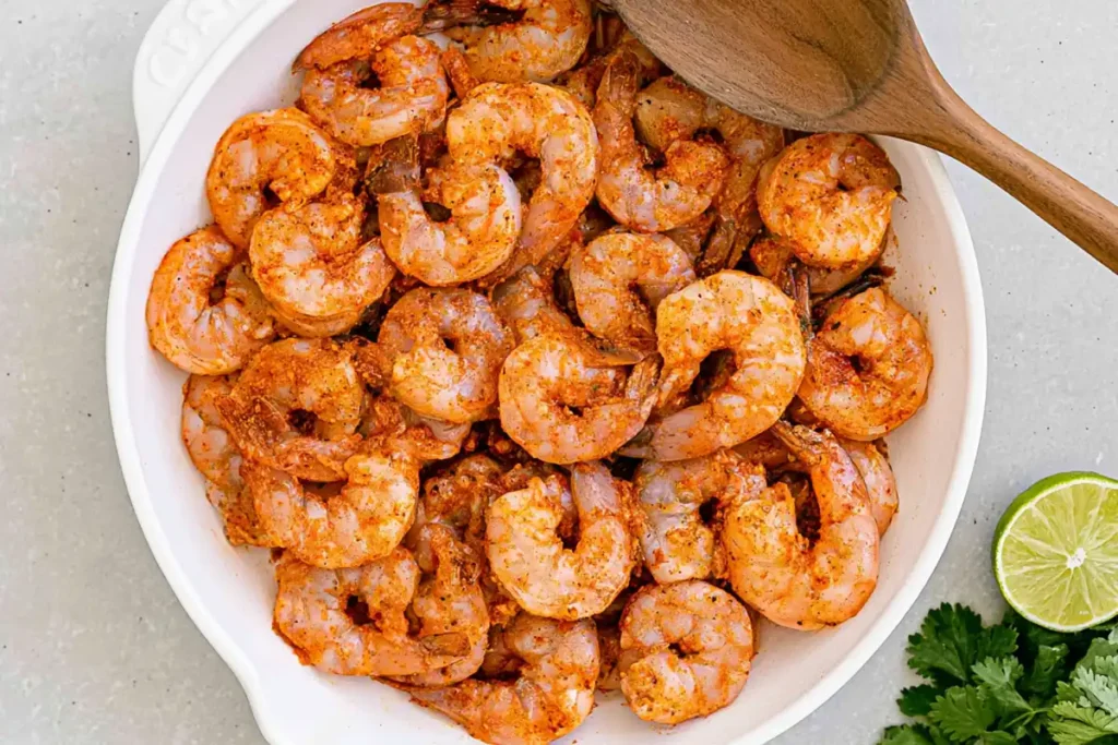 Shrimp Taco Recipe with Creamy Cilantro Lime Slaw 7 Skillet-cooked seasoned shrimp for an easy shrimp taco recipe