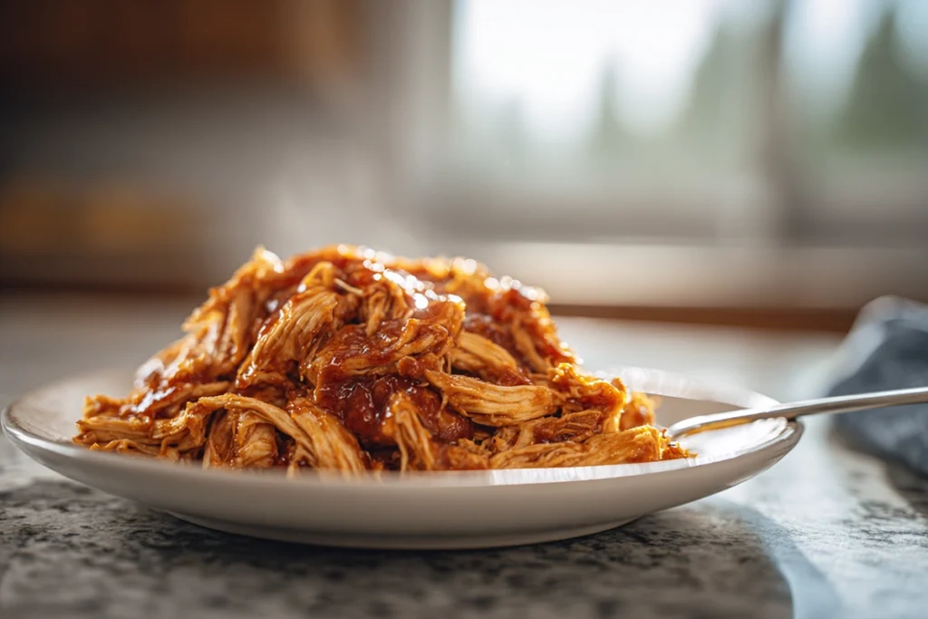 slow cooker bbq chicken served hot and ready to eat at home