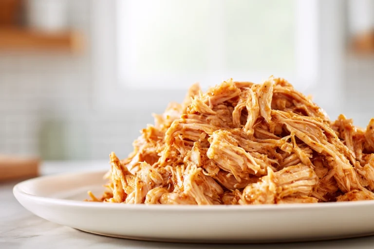 slow cooker tropical pulled chicken plated and ready to serve