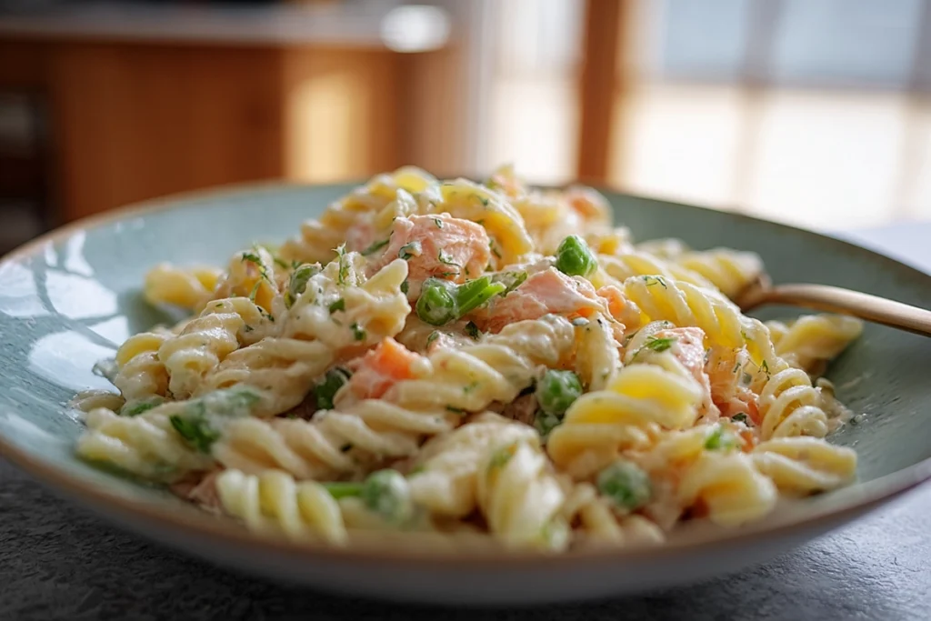 smoked salmon pasta salad recipe ready to serve at home
