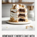 homemade s’mores cake with chocolate layers and marshmallow frosting