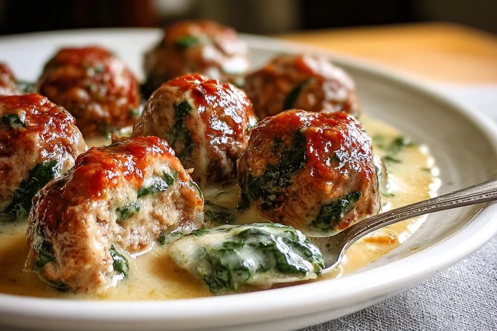 southern style baked chicken ricotta meatballs served warm with creamy sauce