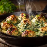 southern style baked chicken ricotta meatballs with spinach alfredo sauce