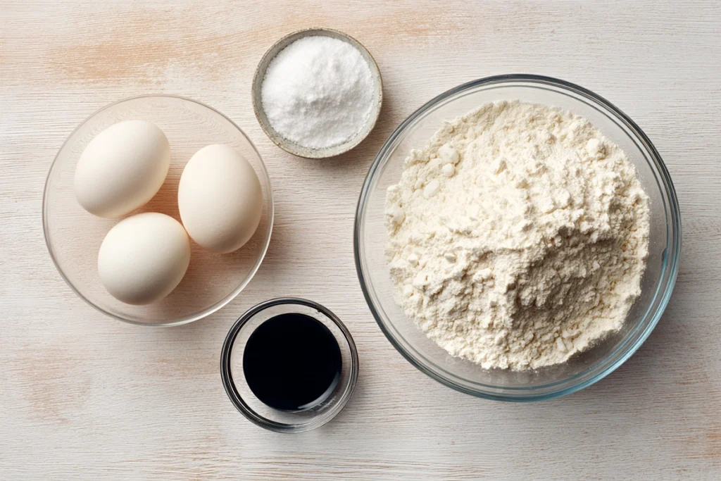 squid ink pasta ingredients measured and arranged overhead