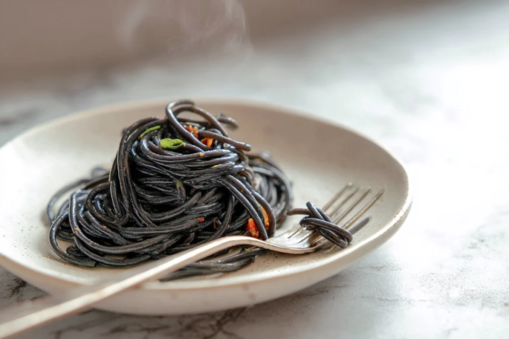 squid ink pasta served hot and ready to eat