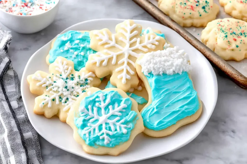 served sugar cookies decorated with homemade sugar cookie frosting