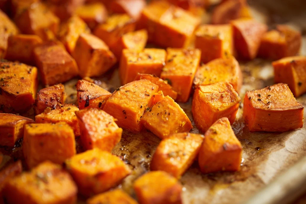 Sweetpotato Power Salad: Warm Roasted Sweetness, Cool Crunch, Zero Regret 8 Roasted sweetpotatoes caramelizing in the oven for Sweetpotato Power Salad