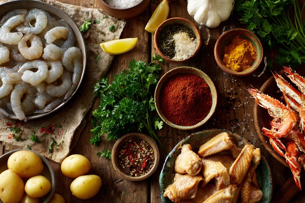 tasty wings and seafood Ingredients for Wings and Seafood