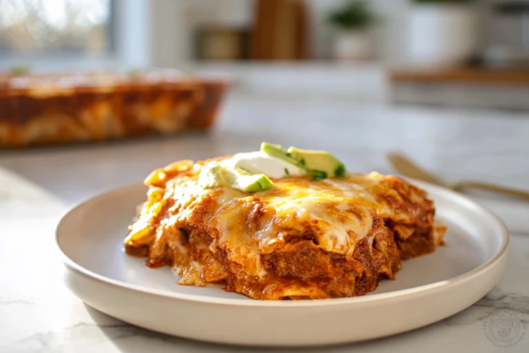 tortilla chip enchiladas plated fresh on a ceramic plate