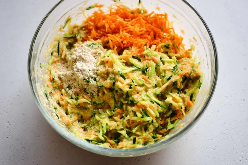 vegetable fritters batter mixed with zucchini and carrots