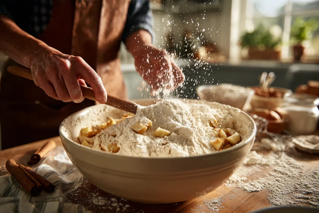 Apple Cinnamon Sheet Cake Step-by-Step Mixing Scene