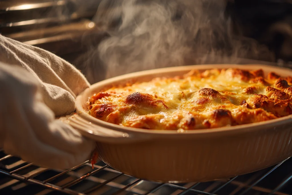 Broccoli Chicken Casserole Just-Out-of-the-Oven Close-Up
