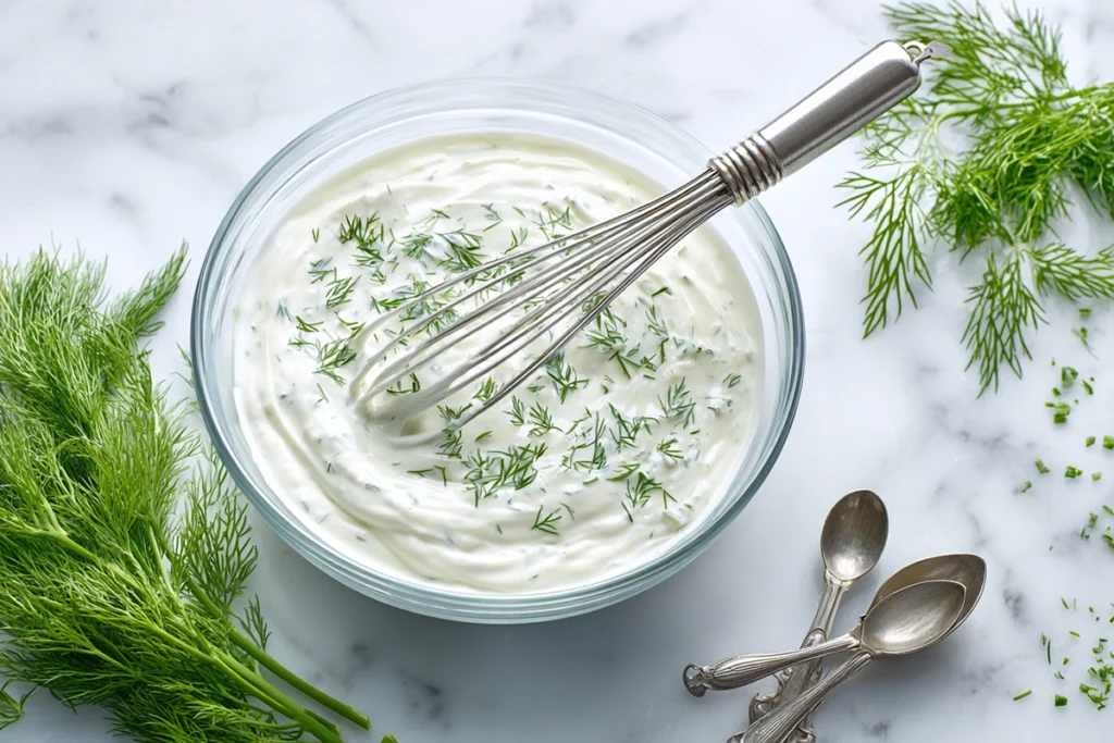 Creamy Cucumber SaladMixing the Creamy Dressing