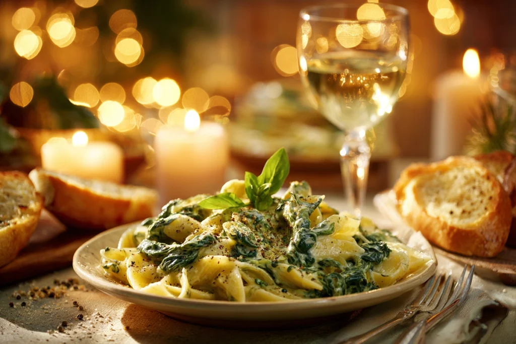 Creamy Spinach Pasta Plated and Ready to Serve