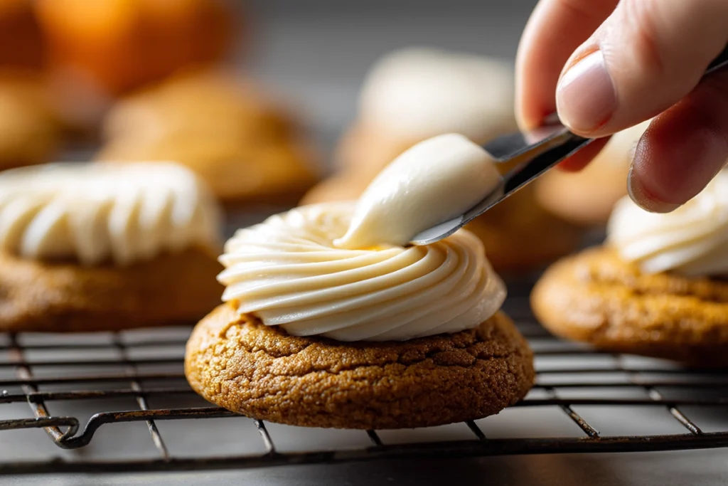 Soft Pumpkin Cookies Frosting Application