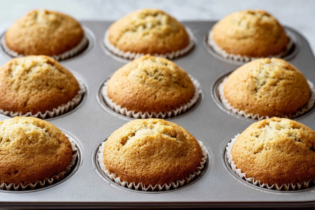 Banana zucchini muffins baked until golden with domed tops