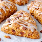 Mohamed Ayad's Cinnamon Scones Recipe with vanilla icing on parchment paper