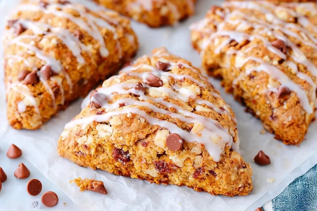 Mohamed Ayad's Cinnamon Scones Recipe with vanilla icing on parchment paper