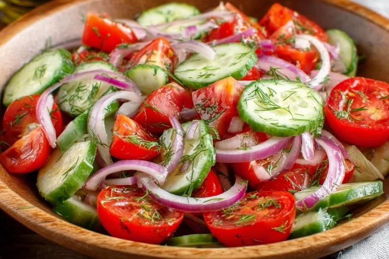 Fresh cucumber tomato salad served on a modern ceramic plate in a home kitchen