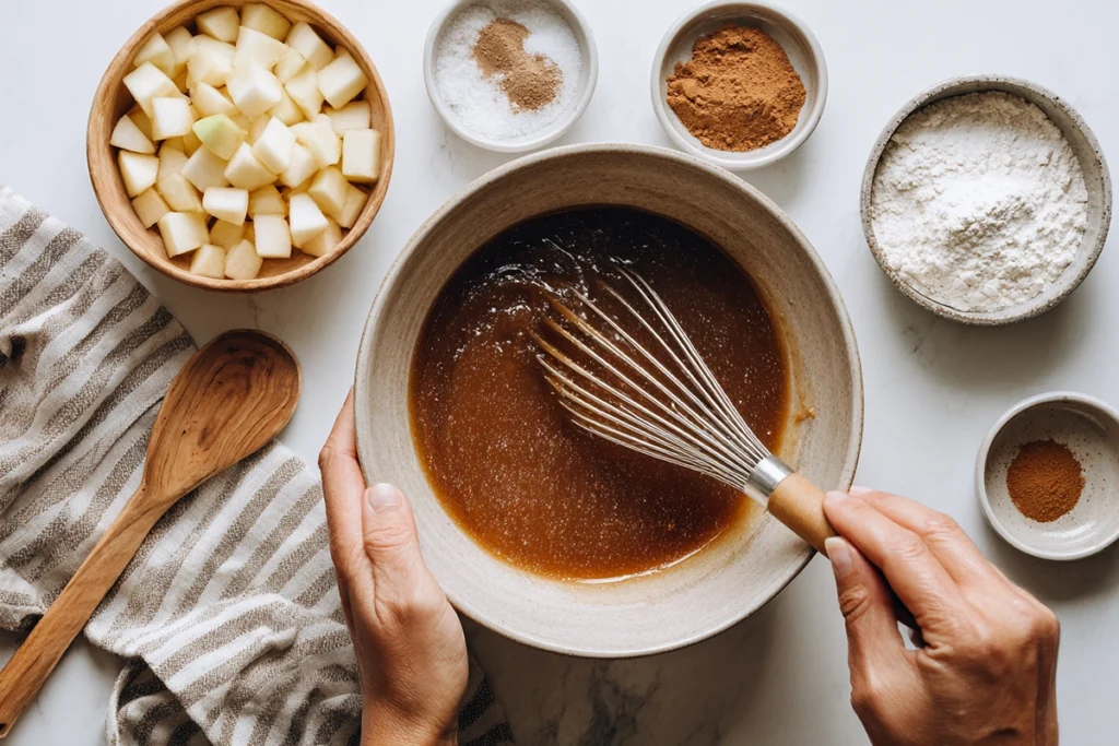 maple glazed apple blondiesStep-by-Step Mixing Scene