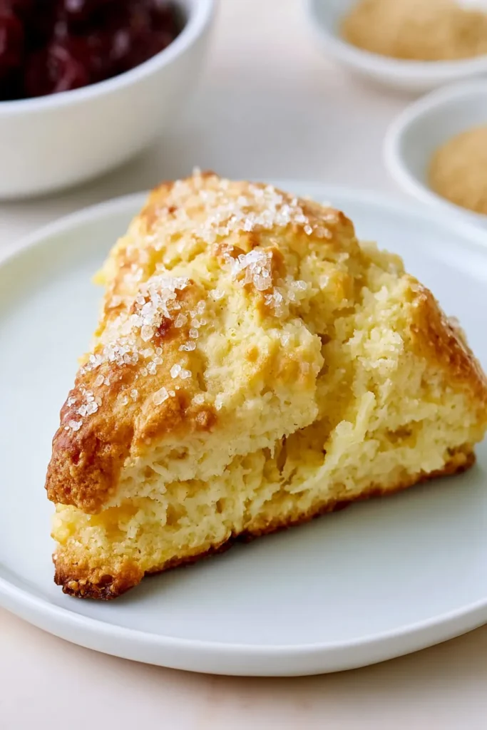 Perfect Scones with Tender Centers and Flaky Layers 3 Golden baked Perfect Scones wedge with a crisp sugared top