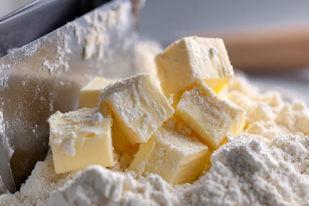 Fluffy, Buttery Scones: The Only Scone Recipe You’ll Ever Need 3 Cold butter being cut into flour for fluffy buttery scone dough
