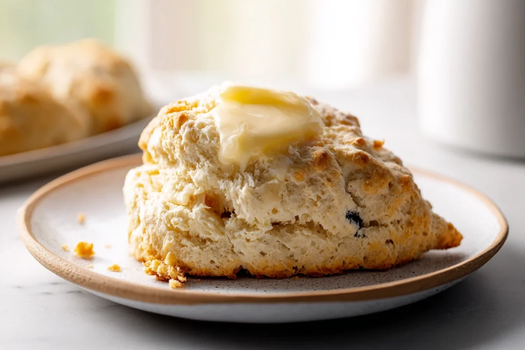 Open homemade scones recipe showing soft interior texture