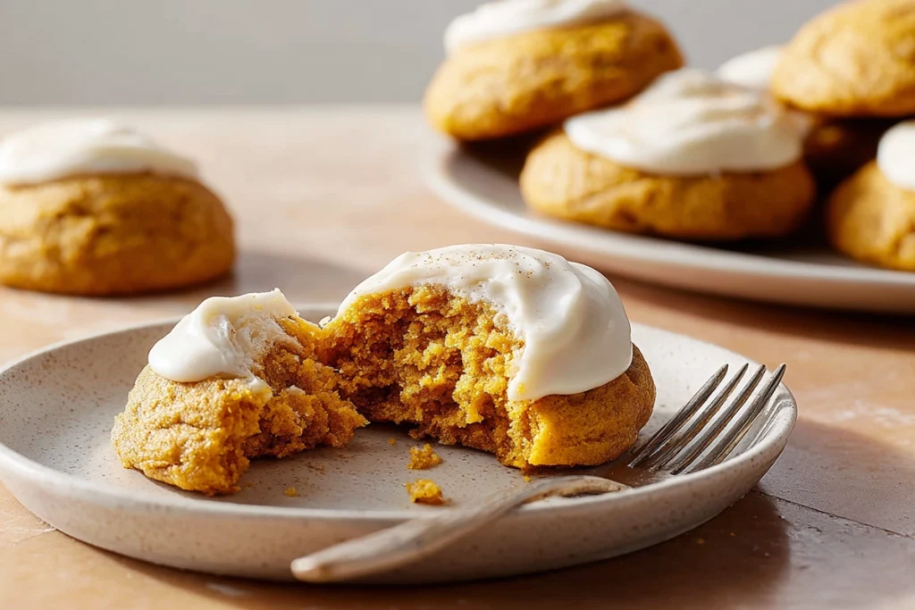 Soft pumpkin cookies recipe showing fluffy interior texture