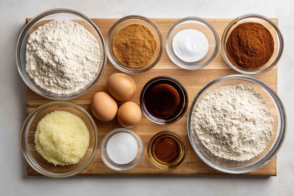 zucchini muffins recipe ingredients arranged neatly on a kitchen counter