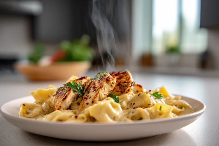Cajun Chicken Tortellini with Garlic Sauce