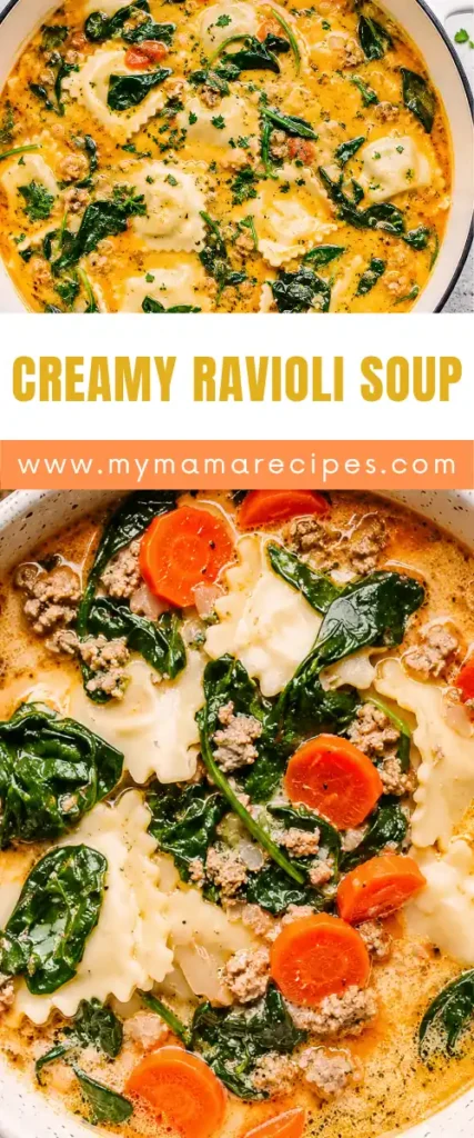 Creamy Ravioli Soup for a Cozy One-Pot Weeknight Dinner 8 Creamy Ravioli Soup recipe with cheese ravioli spinach carrots and creamy tomato broth