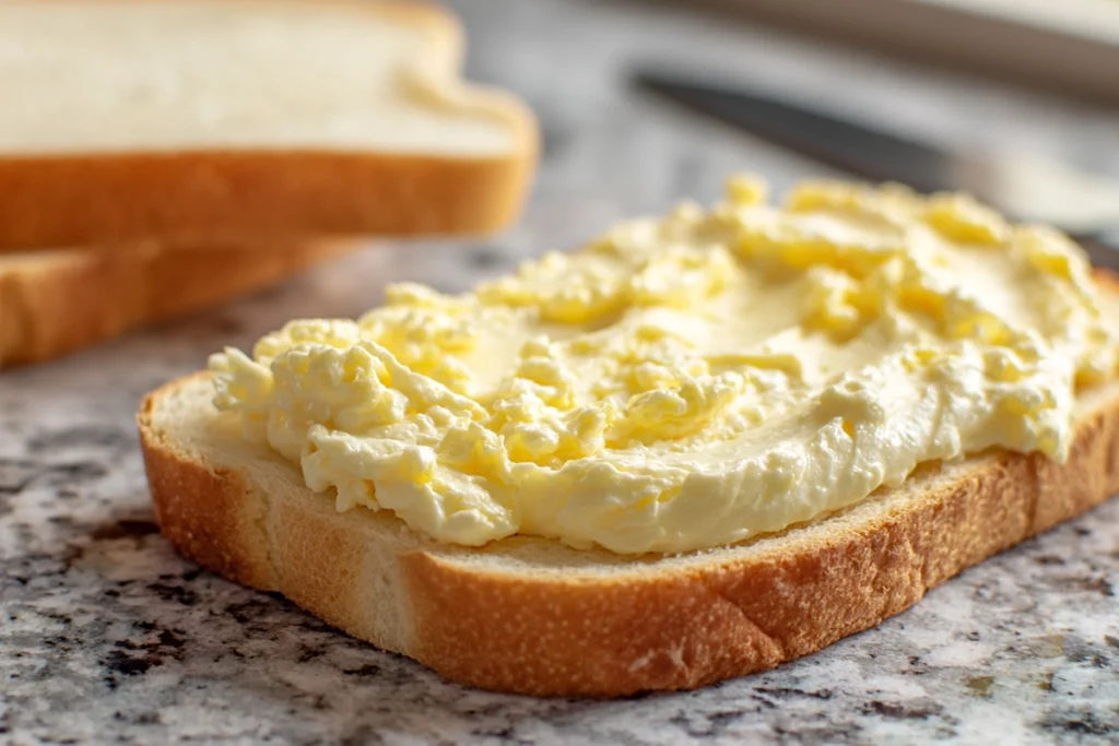 Assembling Japanese egg sandwich tamago sando with creamy egg filling