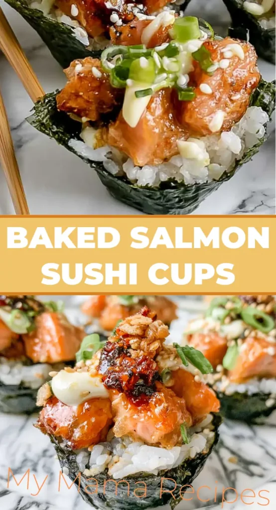 Baked Salmon Sushi Cups with Spicy Kewpie Mayo 10 Baked Salmon Sushi Cups recipe with spicy Kewpie mayo, tender salmon, and crisp nori
