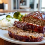 Best meatloaf balsamic vinegar glazed and sliced on a modern ceramic plate