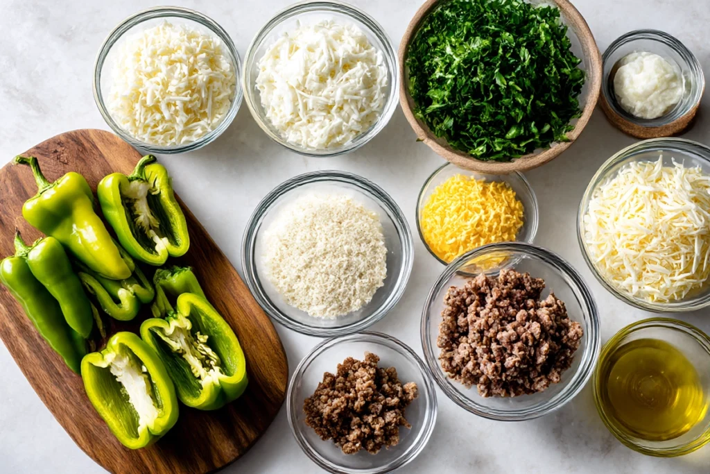 Cheese Filled Banana Peppers: A Melted, Tangy Crowd-Pleaser You’ll Make Again and Again 7 cheese filled banana peppersClose-Up Ingredients