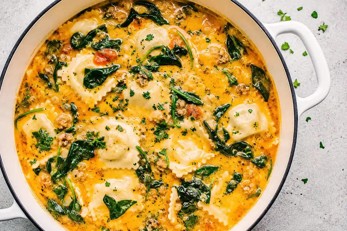 Creamy Ravioli Soup for a Cozy One-Pot Weeknight Dinner 1 Mohamed Ayad's Creamy Ravioli Soup Recipe in a Dutch Oven