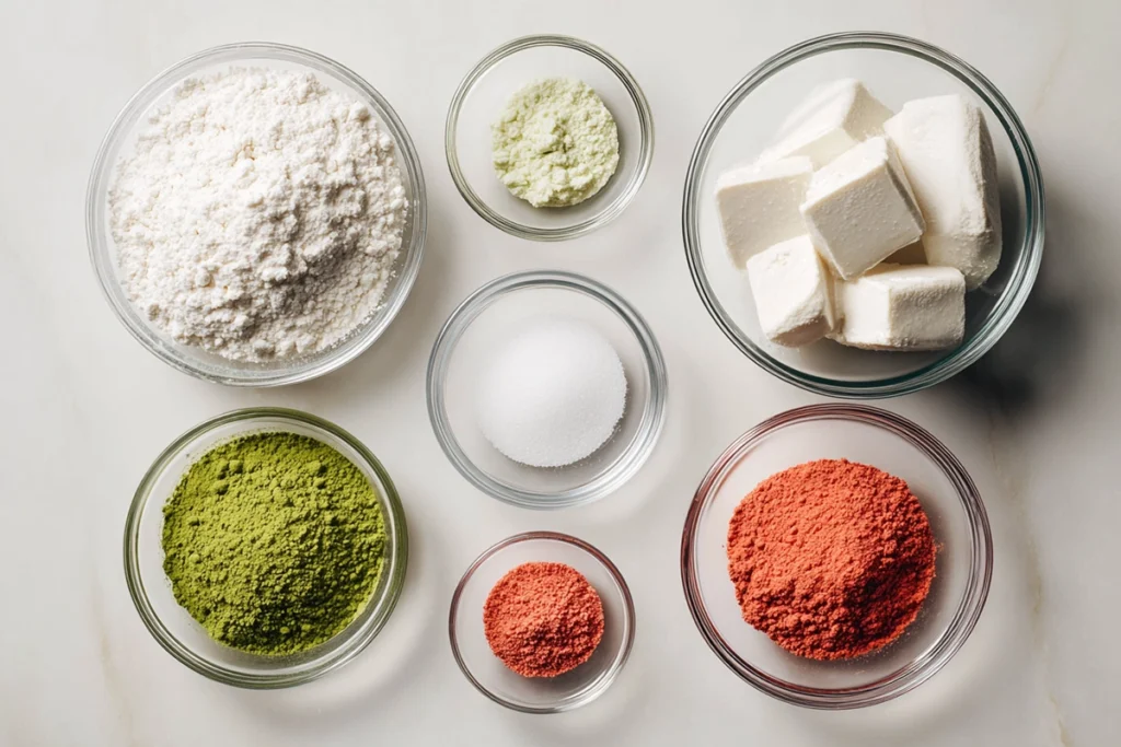 ingredients for hanami dango arranged neatly on a kitchen counter