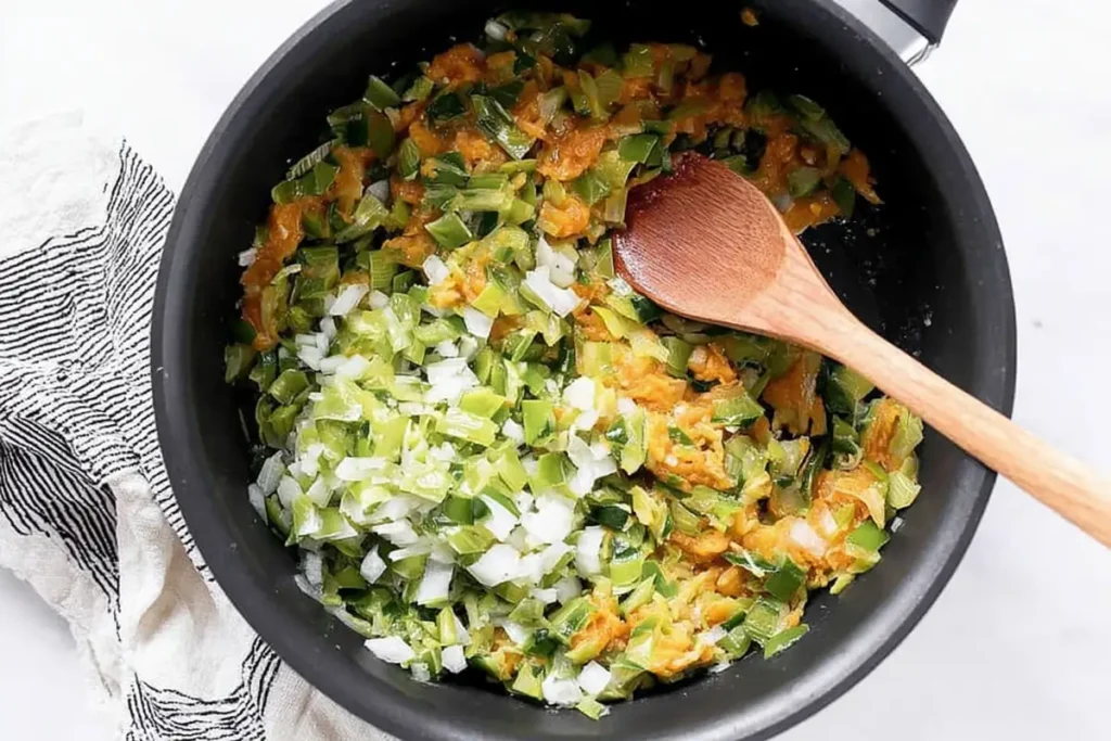 Vegetables sautéing in a pot for keto chicken soup base