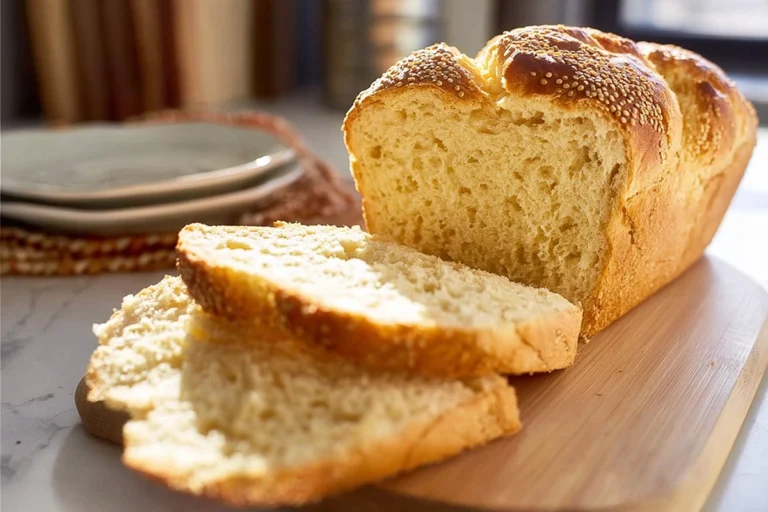 perfect quinoa bread sliced and freshly baked on a modern ceramic plate