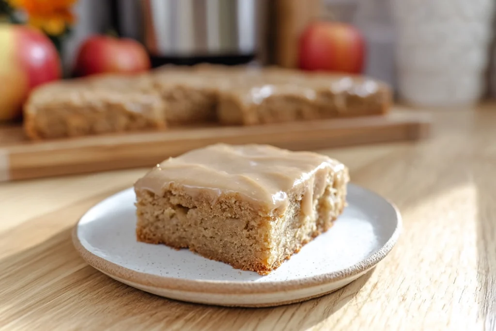 Apple Brownies with Maple Glaze That Taste Like Fall at Home 10 freshly cut apple brownies with maple glaze ready to serve