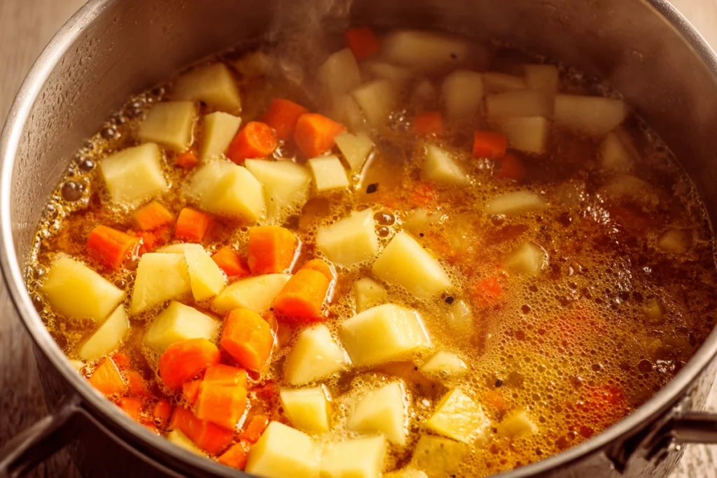 Italian Sausage and Potato Soup That Feels Like Home 9 Potatoes simmering in Italian sausage and potato soup until fork tender