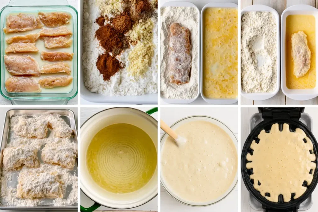 Southern Fried Chicken and Waffles with Maple Syrup 3 Southern Fried Chicken and Waffles preparation from buttermilk marinade to waffle cooking