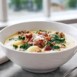 Zuppa Toscana Soup Recipe – A Cozy, Creamy Bowl of Italian Comfort 7 8K photorealistic Zuppa Toscana soup recipe hero shot with sausage, kale, potatoes, and creamy broth in a modern kitchen.”