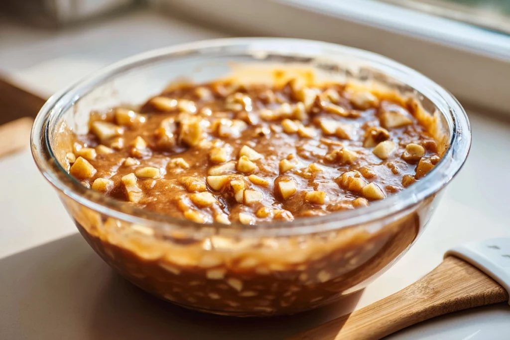 Irresistible Apple Brownies: The Cozy Dessert You Didn’t Know You Needed 9 mixing bowl filled with apple brownie batter and diced apples