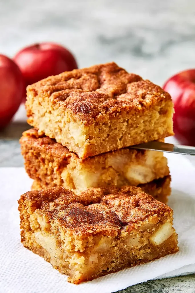 Chewy Apple Brownies with Cinnamon and Walnuts 6 Apple brownies with fresh red apples and visible cinnamon walnut crumb